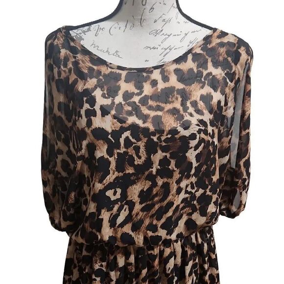 THALIA Sodi Ladies Split-Sleeve Leopard Print Dress - Size Large - Picture 4 of 6